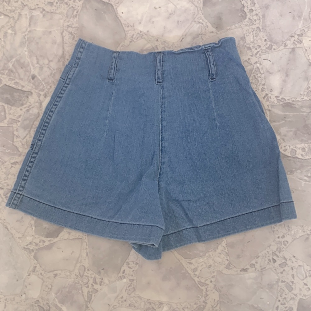 Aritzia Wilfred Free Naves Shorts soft denim high rise button zip fly size XS 00 - Picture 9 of 10